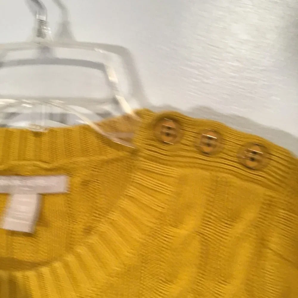 Banana Republic Short Sleeve Mustard Yellow Cable Knit Sweater  Size XS - Picture 8 of 9